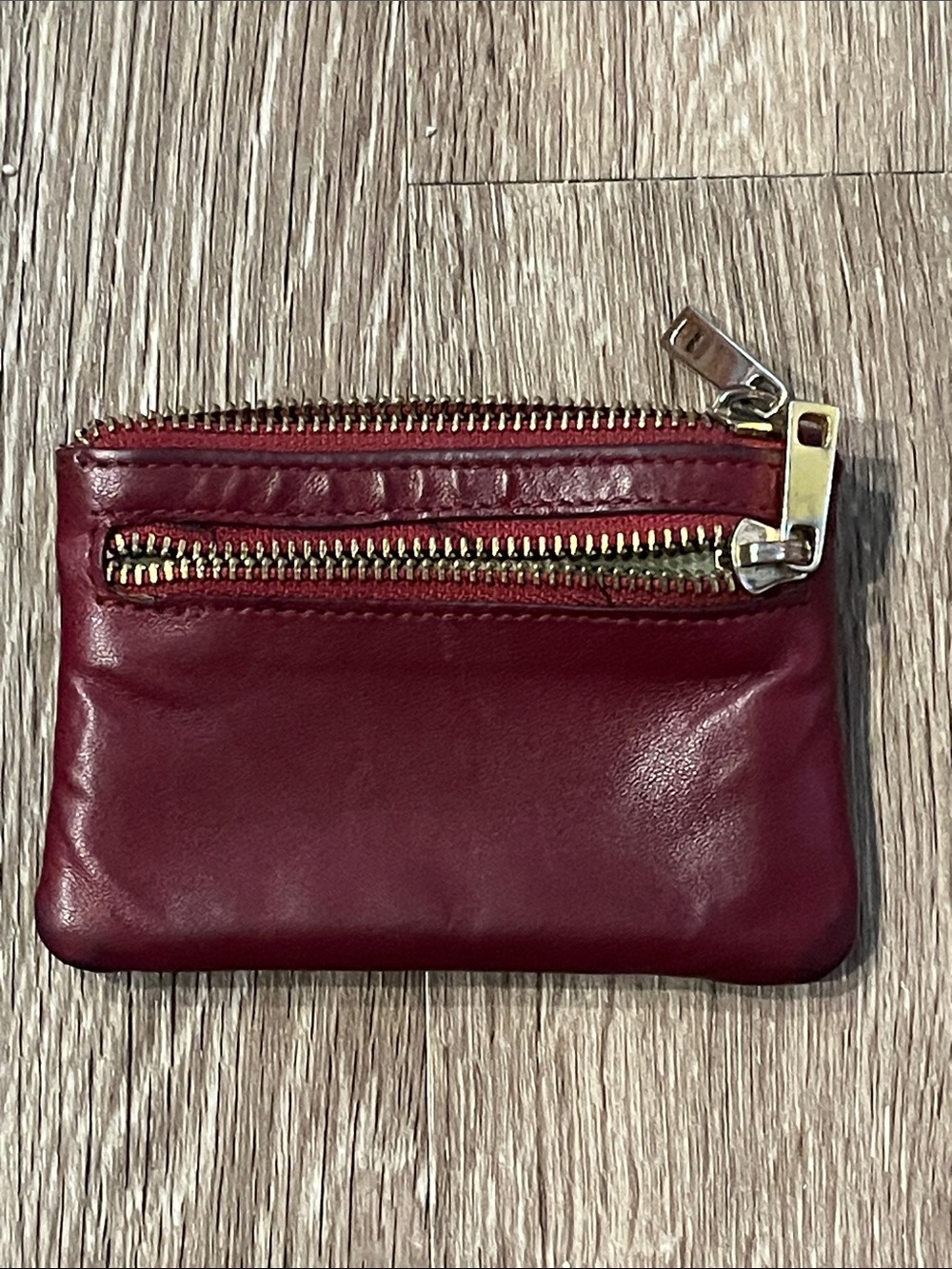 Compact Burgundy Leather Zip Card Wallet or coin purse